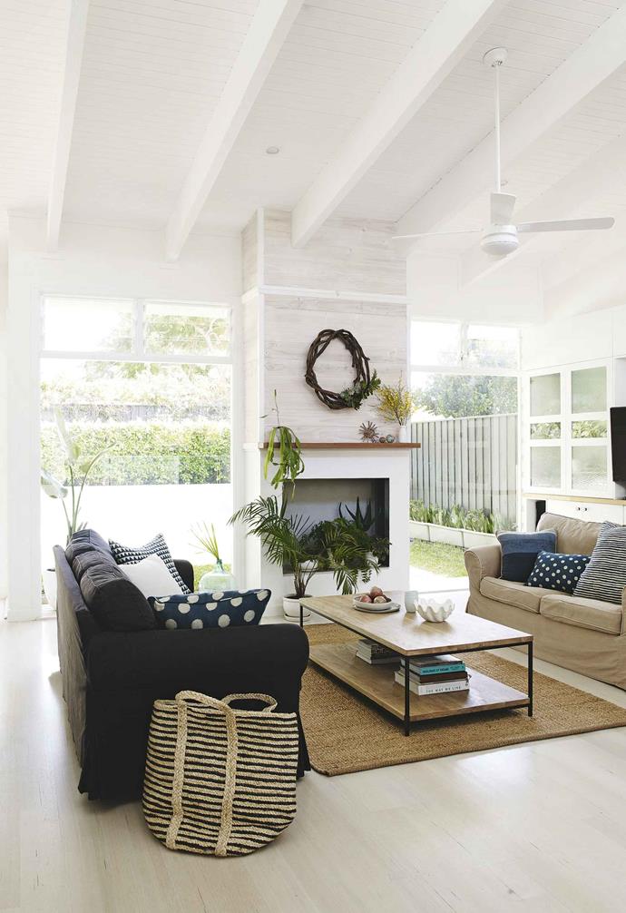 Up on the hill overlooking the ocean, the home enjoys lovely sea breezes – all the new louvres, sliding and [porthole windows](https://www.homestolove.com.au/how-to-choose-doors-and-windows-18928|target="_blank") from Cool Change Doors And Windows are often kept open to catch the soft salty wind. Gumtree and eBay proved to be online treasure troves of charming preloved finds for Danielle – the 1920s internal bedroom doors from Gumtree were repainted with their original Art Deco hardware retained, while the front door and bathroom doors were all discovered on eBay.<br><br>**Living area** The comfy Ikea sofas are given extra cosy appeal with a mix of Walter G cushions from [Beachwood](https://www.beachwood.com.au/|target="_blank"|rel="nofollow"). Line on the side cushion, [Koskela](https://www.koskela.com.au/|target="_blank"|rel="nofollow"). Armadillo&Co rug and coffee table, [Beachwood](https://www.beachwood.com.au/|target="_blank"|rel="nofollow"). Basket, [Table Tonic](https://www.tabletonic.com.au/|target="_blank"|rel="nofollow").