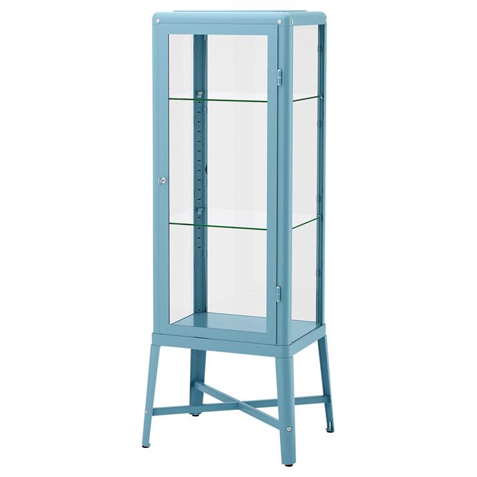 Fabrikör glass door cabinet
in Blue, $179, [Ikea](https://www.ikea.com/au/en/catalog/products/40242295/|target="_blank"|rel="nofollow").