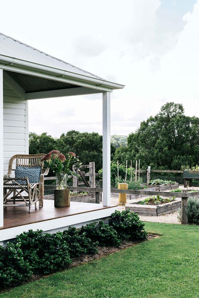 The verandah of this [country accommodation](https://www.homestolove.com.au/nashua-nsw-accommodation-20440|target="_blank") in subtropical Nashua, NSW, overlooks the owners Sandra and Andy's market garden. "Flowers, fruit and herbs make a house sing," says Sandra.