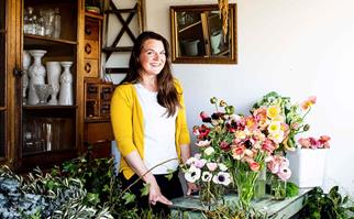 Sophie owner of Little Triffids Flowers Wagga in her workshop