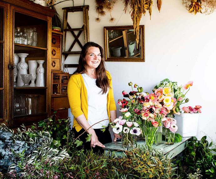 Sophie owner of Little Triffids Flowers Wagga in her workshop