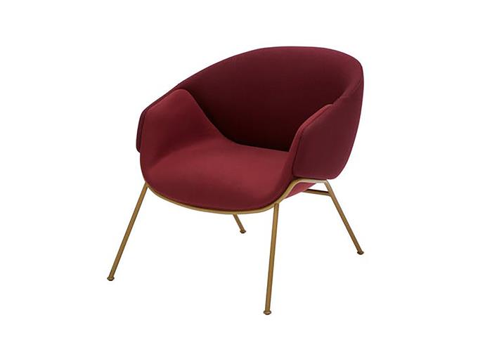 Anita Rod Base Armchair SP01 by Metrica, $3750, at [Space Furniture](https://www.spacefurniture.com.au/anita-rod-base-armchair-two-tone-fabric-cat-30-metallic-brass.html|target="_blank"|rel="nofollow")