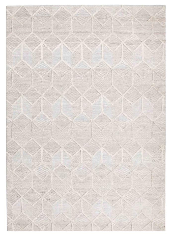 'Marietta' geometric textured hand-loomed **rug**, from $407, at [Miss Amara](https://missamara.com.au/products/marietta-geometric-textured-hand-loomed-rug|target="_blank"|rel="nofollow").