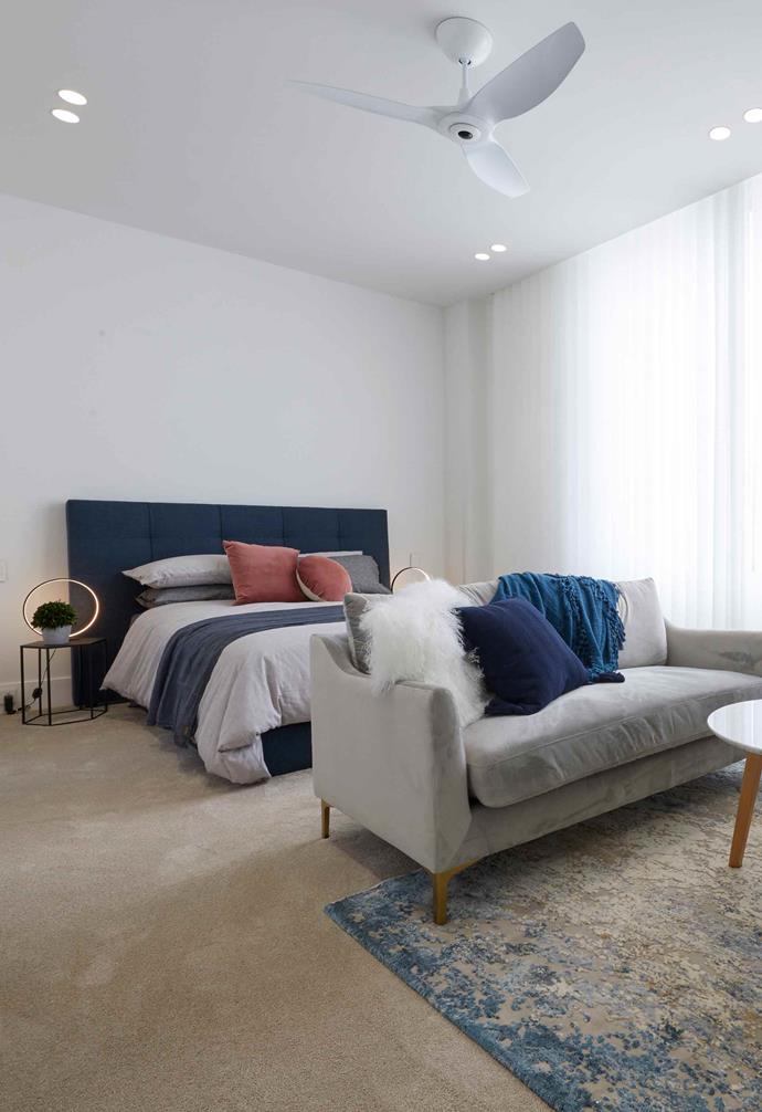 **Week 10, Studio** Jesse and Mel chose to transform their [studio space](https://www.homestolove.com.au/preview/the-block-2019-studio-room-reveals-20735|target="_blank") into a versatile space that the home's future owners could transform however they liked. They chose a pared-back aesthetic and understated style for the bedroom and managed to squeeze in a compact lounging area.
