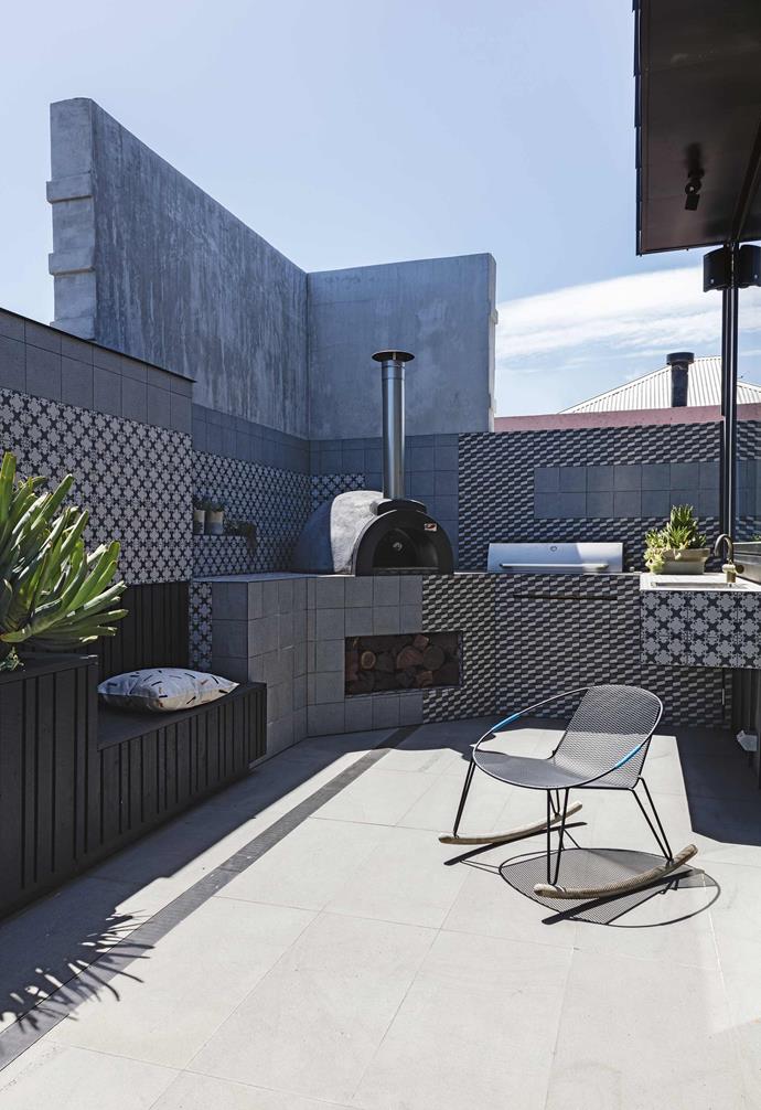 When a vacant warehouse became available on the same street as their terrace, they decided to build a house that would work for the couple and their family – and also mean they wouldn't have to sacrifice the inner-city lifestyle they had come to love.<br><br>**Terrace** Ceramic patterned Mutina tiles from [Urban Edge Ceramics](https://www.urbanedgeceramics.com.au/|target="_blank"|rel="nofollow") contrast in design but keep the palette consistent – the Patricia Urquiola designs are 'Azulej Estrela' and 'Azulej Cubo'. Cushions, [Fazeek](https://www.fazeek.com.au/|target="_blank"|rel="nofollow").