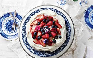 Pavlova base with berry topping