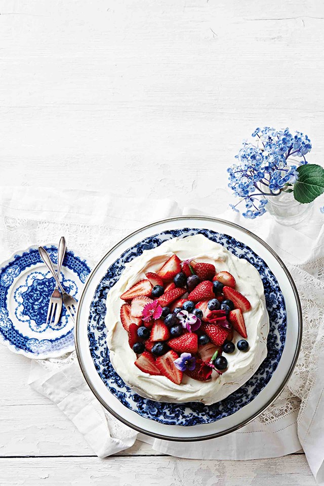 An [heirloom pavlova recipe](https://www.homestolove.com.au/grandmas-pavlova-recipe-10730|target="_blank") topped with summer berries.