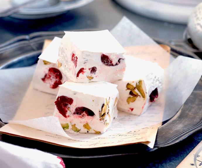 Nougat squares on a plate