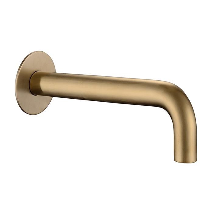 Spin Brushed Brass Basin Wall Spout, $80, [Highgrove Bathrooms](https://www.highgrovebathrooms.com.au/product/spin-bb-basin-wall-spout-200mm/|target="_blank"|rel="nofollow")
