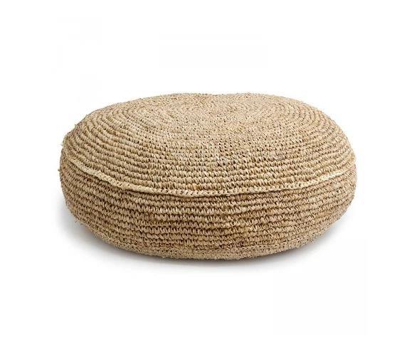 Raffia floor cushion, $149.95, [Hello Trader](https://hellotrader.com.au/products/raffia-pouf|target="_blank"|rel="nofollow")
