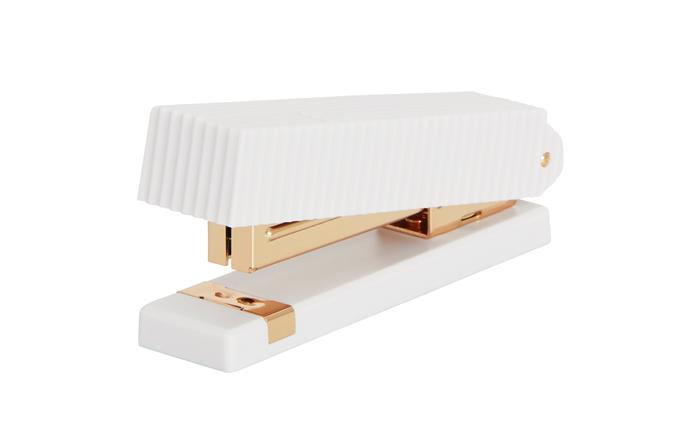 Essentials stapler in white, $24.95, from [kikki.K](https://www.kikki-k.com/au/stationery/stapler-white-essentials-11182702.html?cgid=stationery|target="_blank"|rel="nofollow")