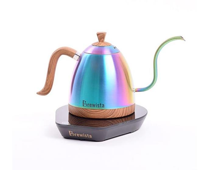 Brewista Artisan Gooseneck Kettle, $189 at [Alternative Brewing](https://alternativebrewing.com.au/product/brewista-artisan-gooseneck-variable-kettle/|target="_blank"|rel="nofollow")
 <br><br>
Add a splash of (multi)colour to your kitchen with this iridescent kettle. Just as functional as it is fancy, its gooseneck design will make pouring easier. Plus, its LCD display allows you to select the exact temperature of your brew – perfect for the coffee or tea connoisseur.