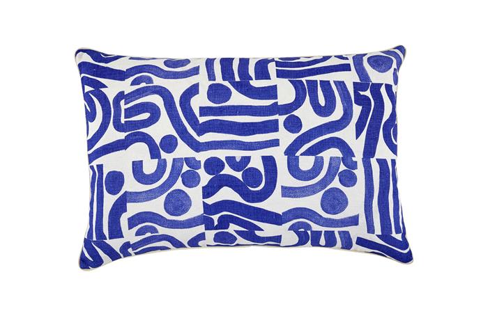 Ocean Yves Klein blue cushion, $155, from [Bonnie and Neil](https://bonnieandneil.com.au/collections/cushions-1/products/ocean-yves-klein-blue-60x40cm-cushion|target="_blank"|rel="nofollow")