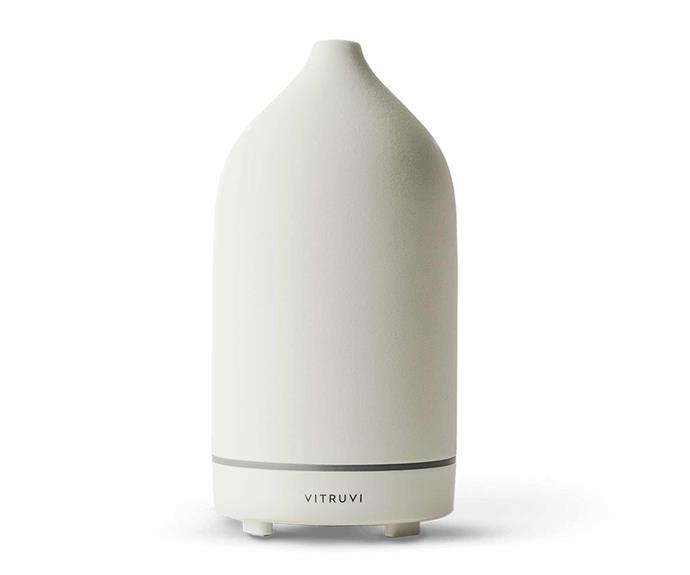 Vitruvi stone diffuser in white, $169.95, [The Lab Organics](https://thelaborganics.com.au/|target="_blank"|rel="nofollow").