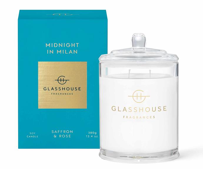Glasshouse Fragrances soy candle in Midnight in Milan, $44.95, [Glasshouse Fragrance](https://www.glasshousefragrances.com/|target="_blank"|rel="nofollow")s.