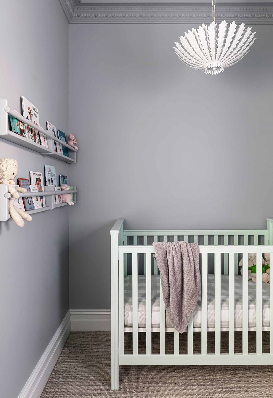 A soothing shade of grey with lilac undertones is a timeless and elegant choice in the nursery of this charming [Federation home](https://www.homestolove.com.au/jillian-dinkel-home-21167|target="_blank").