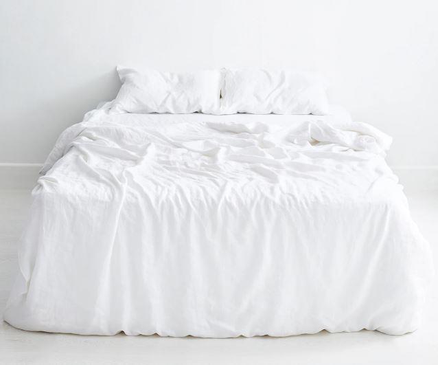 White 100% flax linen bedding set, from $250, [Bed Threads](https://bedthreads.com.au/collections/bedding-sets/products/white-flax-linen-bedding-set?variant=11267482877999|target="_blank"|rel="nofollow")