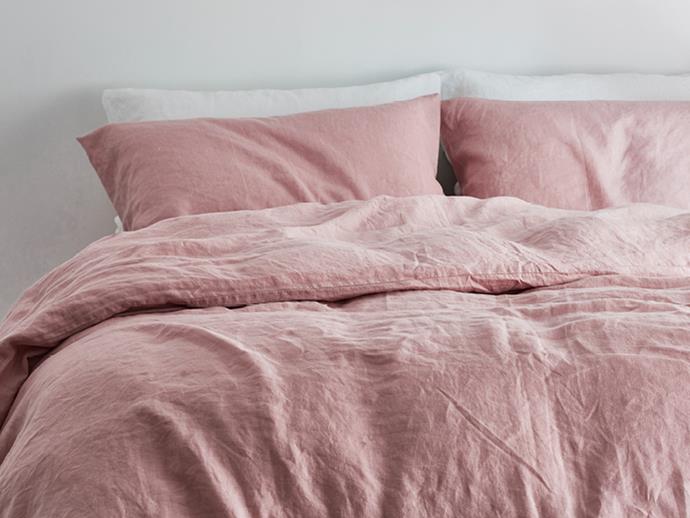 Ultra luxurious 100% pure French linen quilt cover in Wildflower Pink, from $220, [I Love Linen](https://www.ilovelinen.com.au/ultra-luxurious-100-pure-french-linen-quilt-cover~38886|target="_blank"|rel="nofollow")