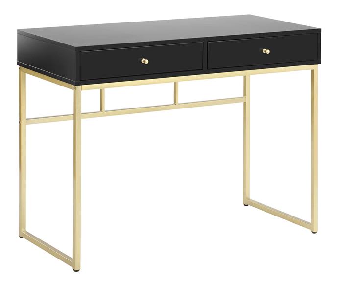 **'Monroe' gold office desk, $249, [Temple & Webster](https://www.templeandwebster.com.au/Monroe-Gold-Office-Desk-TPWT2850.html|target="_blank"|rel="nofollow").**

Add a little touch of glamour to your home office with brass details on the legs and drawer pulls. Available in black or white with elegant powder-coated carbon steel legs beneath a painted MDF desktop frame.

**Save $50 in the Temple & Webster Mid Season Sale*