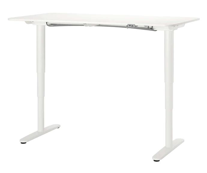 **[BEKANT desk sit/stand in white, $569, IKEA](https://www.ikea.com/au/en/p/bekant-desk-sit-stand-white-s09222577/|target="_blank"|rel="nofollow")**
<br></br>
If the idea of a manually operated standing desk doesn't appeal to you, IKEA's automatic sit/stand desk is a fantastic option that comes in at $569, a price that is significantly less than other similar products on the market. The most recent reviews say this product is well-constructed, easy to assemble and has plenty of space to hide cords and a power board.