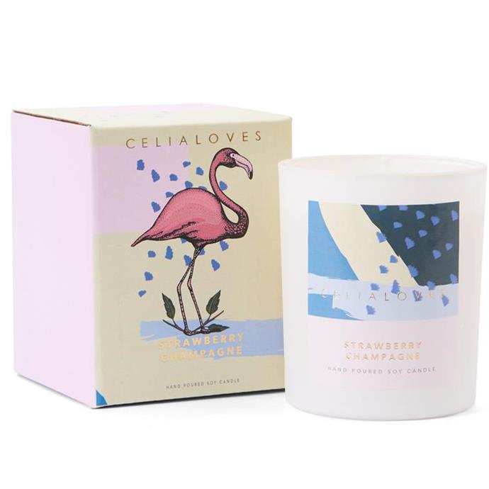 Celia Loves Strawberry Champagne Candle, $39.95, [Jumbled Online](https://www.jumbledonline.com/collections/candles/products/strawberry-champagne-candle-large|target="_blank"|rel="nofollow")