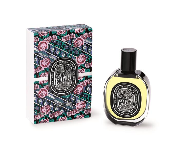 To celebrate the arrival of the new eau de parfum and candle, Diptyque released a limited-edition box including a solid perfume and scented wax oval in the same fragrances. A single whiff conjures a bouquet of roses and lingering patchouli.
