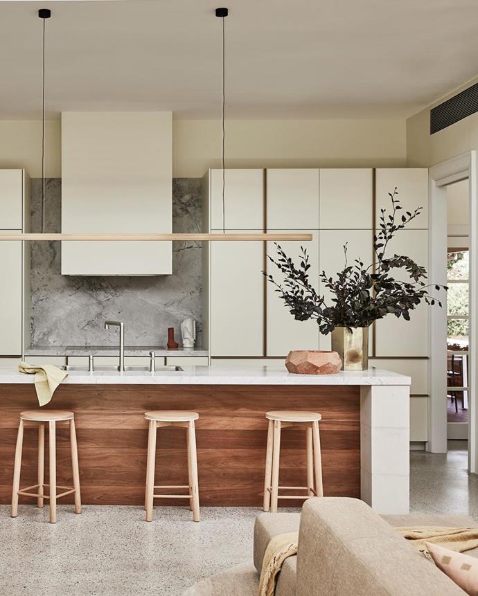 In a renovated [Federation home in Sydney](https://www.homestolove.com.au/renovated-federation-house-balances-old-and-new-21148|target="_blank"), which found the perfect balance of period character and fresh new features, a long copper Capital pendant from Archier picks up the warm neutral tones of the whole house.