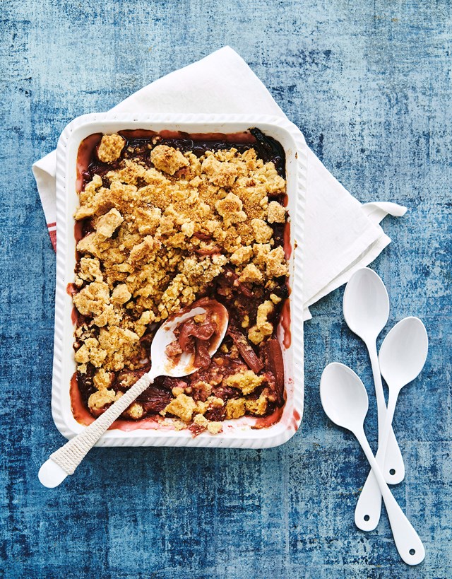 **[RHUBARB AND APPLE CRUMBLE](https://www.homestolove.com.au/rhubarb-and-apple-crumble-8162|target="_blank")**<br>
<br>In this classic winter crumble, apples and rhubarb make for a slightly tart filling that pairs perfectly with the golden Anzac biscuit top. Serve hot out of the oven with vanilla ice-cream and savour each spoonful.