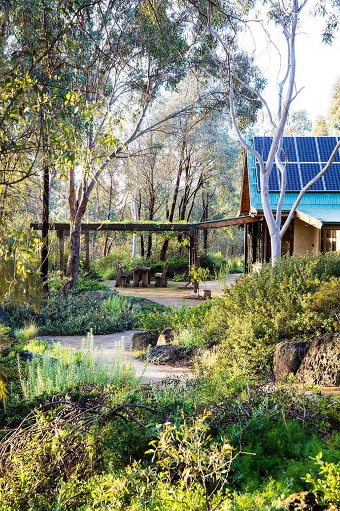 Melbourne landscape designer, Sam Cox has shaped his [bushland garden](https://www.homestolove.com.au/a-bushland-retreat-30-minutes-out-of-melbournes-cbd-4883|target="_blank") to replicate a slice of nature. "The masses of planting, mounding and boulders are balanced with the voids of pathways, ponds and pools," says Sam. The paths are made from Castlemaine slate.