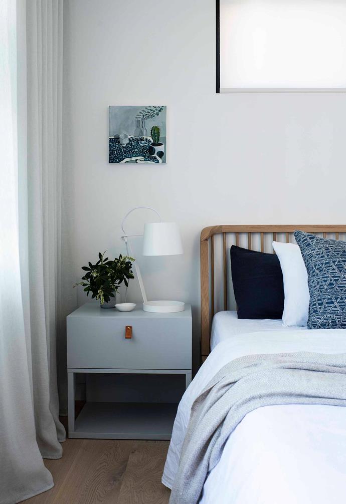 **Main bedroom** Rosemarie chose an [Ethnicraft](https://www.ethnicraft.com/|target="_blank"|rel="nofollow") bed, and Leo side tables from [Grazia & Co](https://graziaandco.com.au/|target="_blank"|rel="nofollow"). Linen, [Cultiver](https://cultiver.com.au/|target="_blank"|rel="nofollow"). Cushions, [Walter G](https://walter-g.com.au/|target="_blank"|rel="nofollow").