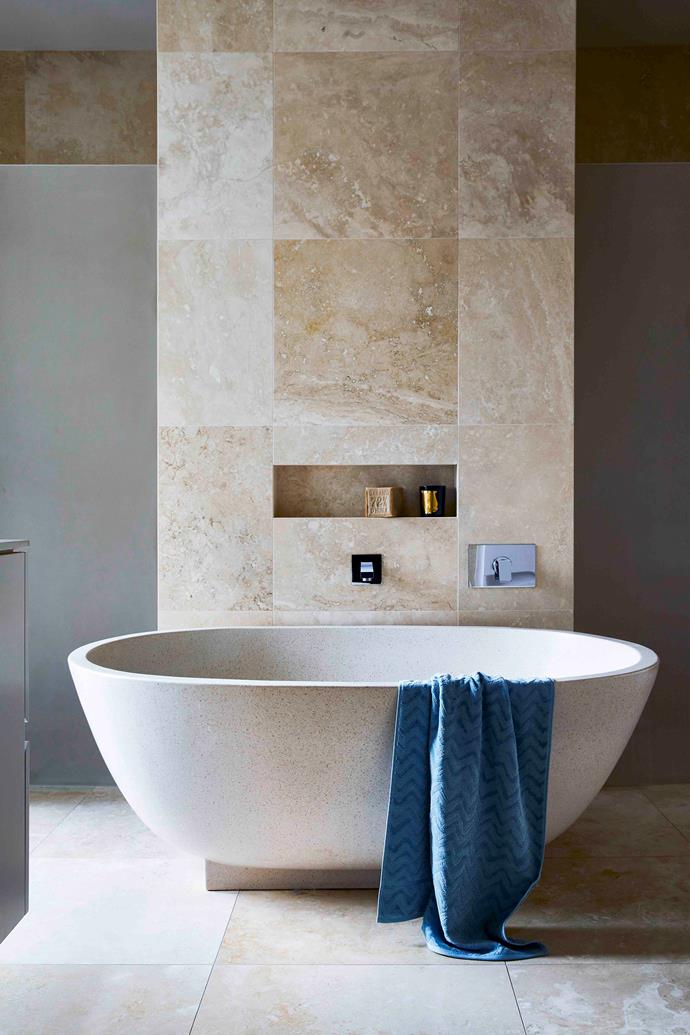 There's nothing utilitarian about this heavenly pamper zone, starring a huge, sculptural freestanding tub for pure bathing bliss.