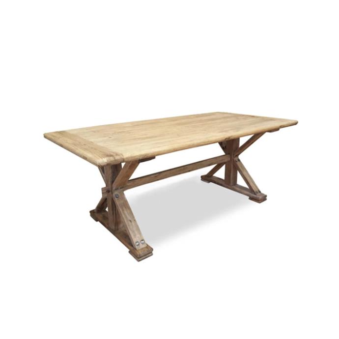 **[Provincial dining table (198cm), $1549 (usually $2065), Interiors Online](https://interiorsonline.com.au/products/provincial-dining-table-198cm|target="_blank"|rel="nofollow")**<br>
With an undeniably 'farmhouse' aesthetic, this Provincial-style dining table will be right at home in any country abode. Made from recycled elm, its rustic look is simple but charming, much like the aesthetic that influenced it. **[SHOP NOW](https://interiorsonline.com.au/products/provincial-dining-table-198cm|target="_blank"|rel="nofollow")**