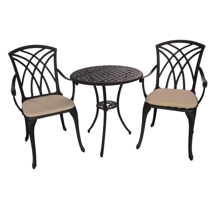 Mauritiu Cast Aluminium Round Garden Table Set in Bronze, $399, [Living Styles](https://www.livingstyles.com.au/mauritiu-3-piece-cast-aluminium-round-garden-table-set-bronze/|target="_blank"|rel="nofollow")