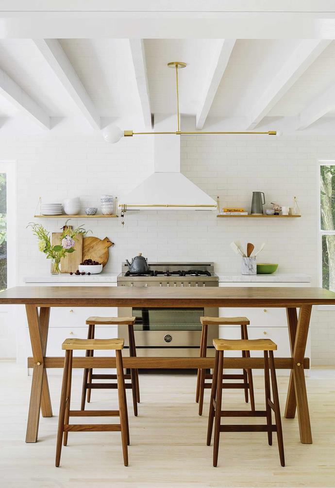 **Kitchen** "We like the visibility the custom high table gives, rather than a massive island bench that floats in the room," says Chelsie Lee, senior designer for Jessica Helgerson Interior Design (JHID). It's surrounded by Pinch 'Imo' bar stools (try [Spence & Lyda](https://www.spenceandlyda.com.au/|target="_blank"|rel="nofollow")). Lambert & Fils 'Antipode' pendant light, at [Living Edge](https://livingedge.com.au/|target="_blank"|rel="nofollow").