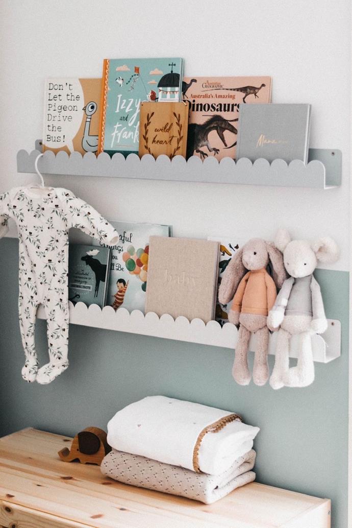 [@lemonhunt_](https://www.instagram.com/lemonhunt_/|target="_blank"|rel="nofollow") has painted a half wall in Tint's 'Long Weekend' to add a subtle pop of colour to her baby's nursery, making the bookshelf seem like more of a feature.
