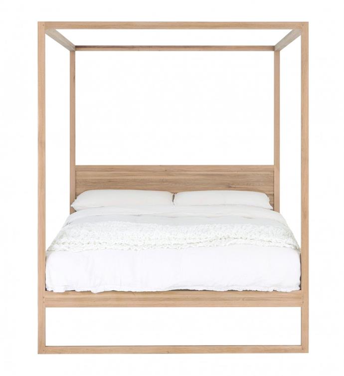 Uniqwa Furniture Strand 4 Poster Bed in Oak Natural, $3199, [Interiors Online](https://interiorsonline.com.au/products/strand-4-poster-bed-oak-natural-queen|target="_blank"|rel="nofollow")