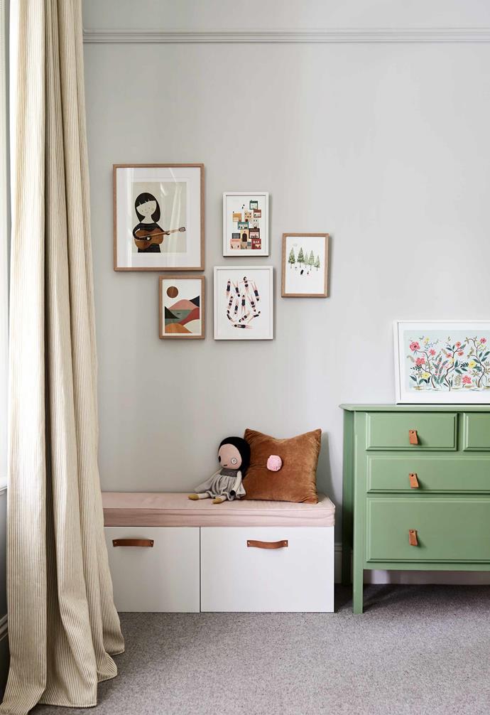 **Remy's room** Julia wanted this to be a space that would be just as appealing to her daughter in five years. "I'm not a 'pink person', but my daughter is obsessed with it so we included some dustier pink elements and mixed them with blues, greens and mustards," says Julia. Dresser, a Gumtree find painted [Dulux](https://www.dulux.com.au/|target="_blank"|rel="nofollow") Saladin. Leather handles, Etsy. Prints by Anna Walker, and Blancucha and Kate Pugsley through Etsy.