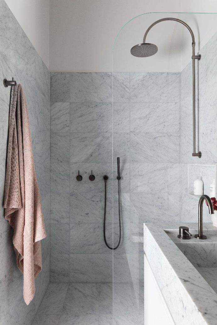 Wall-mounted taps allow for extra bench space in small bathrooms. Photo: Clinton Weaver | Builder Paul Brandon | Joiner: David Reddy Furniture | Story: Belle