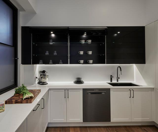 Sarah and George's wowed the judges with state-of-the-art, touch-automated louvered cupboards in their butler's pantry.