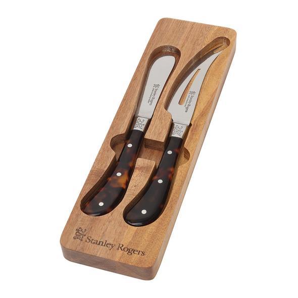 Pistol Grip Precious Cheese Knives 2 Piece Set, $49.98, [Stanley Rogers](https://www.stanleyrogers.com.au/collections/cheese-knives-accessories/products/pistol-grip-precious-cheese-knives-2-piece-set|target="_blank"|rel="nofollow")<br>
The stunning tortoiseshell design of these classic pistol-grip cheese knives reimagines the classic. The acacia wood storage tray doubles as a mini cheeseboard, so you can easily pack these up for a picnic or day out.