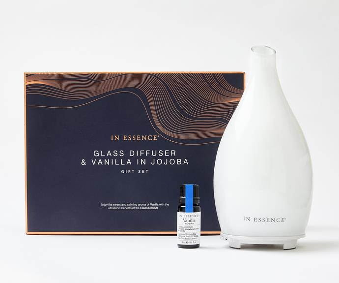 Glass Diffuser & Vanilla in Jojoba Gift Set, $99.95, [In Essence](https://www.inessence.com.au/products/ie-glass-diffuser-vanilla/|target="_blank"|rel="nofollow").