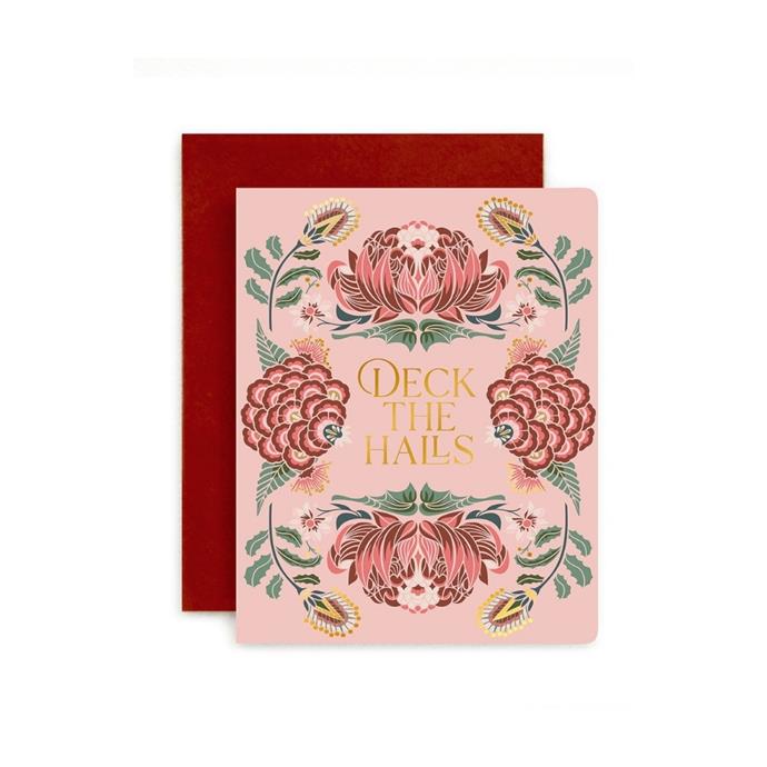 Deck The Halls card, $7.95, [Bespoke Press](https://bespokepress.com.au/collections/christmas/products/deck-the-halls|target="_blank"|rel="nofollow")