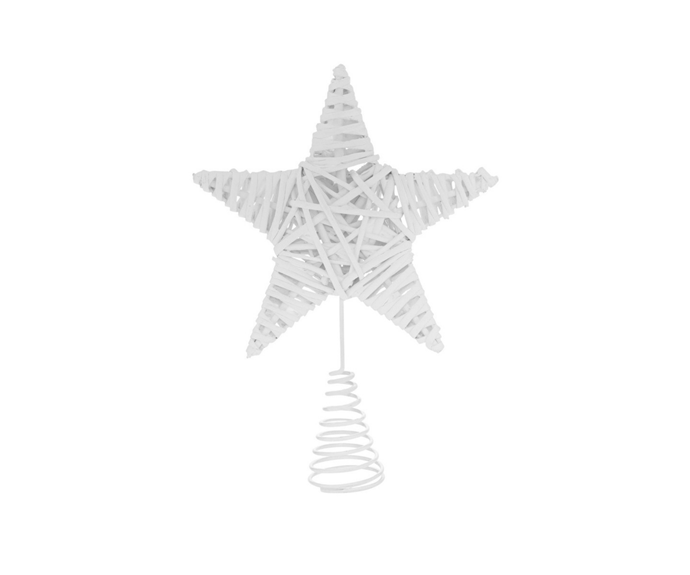 **Australian House & Garden, Eucalyptus White Faux Willow Star Tree-Topper, $29.99, [Myer](https://www.myer.com.au/p/australian-house-garden-eucalyptus-white-faux-willow-star-tre-topper|target="_blank"|rel="nofollow")** 

Textured and tidy, this crisp, white star is an understated way to top your tree, minus the bling.