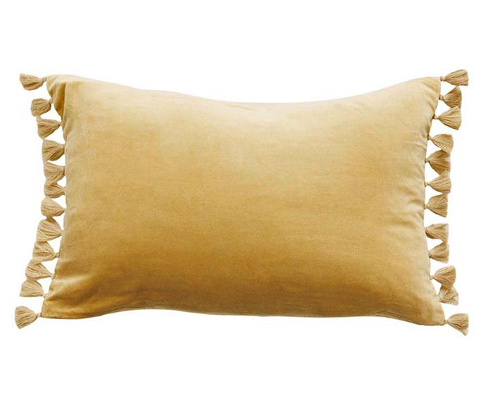 Este Feather Fill Cushion in Velvet Butter, $99.95, [OzDesignFurniture](https://ozdesignfurniture.com.au/homewares/cushions/este-feather-fill-cushion-in-velvet-butter|target="_blank"|rel="nofollow").