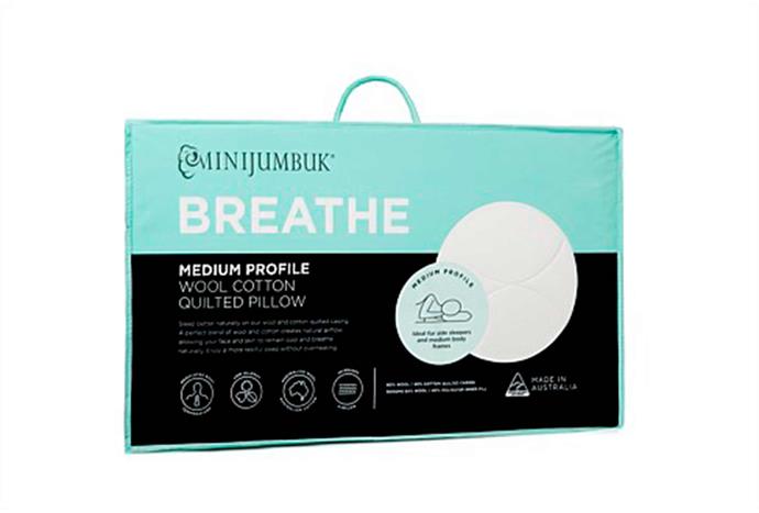 **[Mini Jumbuk Breathe Pillow in Medium Profile, $119.99, David Jones](https://www.davidjones.com//22395306/Breathe-Pillow-Medium-Profile.html|target="_blank"|rel="nofollow")**
<br><br>
This Australian made pillow is designed especially for those who tend to overheat in their sleep. Mini Jumbuk Breathe pillows are filled with natural fibres (a combination of soft washed wool and cotton) that are naturally breathable and will help to improve airflow around the face.