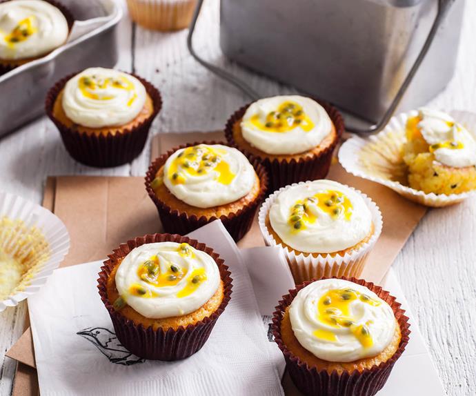 Banana cakes with passionfruit cream-cheese icing