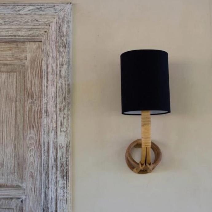 Organic Cane Wall Sconce With Linen Shade, $399, [Lighting Collective](https://lightingcollective.com.au/collections/wall-lights-interior/products/organic-cane-wall-sconce-with-linen-shade|target="_blank"|rel="nofollow") 