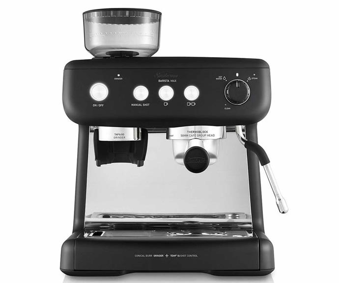 **[Sunbeam Barista Max Espresso Machine, $499, The Good Guys](https://www.thegoodguys.com.au/sunbeam-barista-max-espresso-machine---black-em5300k|target="_blank"|rel="nofollow")** 
<br>
Larger than its Mini Baristas sibling, the Sunbeam Barista Max packs everything you need to make a flawless cup of coffee in one mighty machine. With an in-built coffee grinder, you'll be able to ensure freshly ground coffee for every cup, while a powerful steam wand will texture your milk to perfection. Available in a stainless steel finish as well as a matt black colourway, this machine brings the cafe and barista home to you. **[SHOP NOW.](https://www.thegoodguys.com.au/sunbeam-barista-max-espresso-machine---black-em5300k|target="_blank"|rel="nofollow")**
