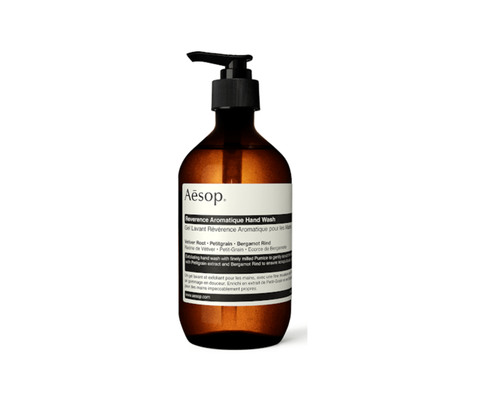 **[Aesop Reverence Aromatique hand wash 500ml, $40, Adore Beauty](https://www.adorebeauty.com.au/aesop/aesop-reverence-aromatique-hand-wash.html|target="_blank"|rel="nofollow")** <br><br>
It's likely you've seen this bottle at your most stylish friend's house. The Aesop Reverence hand wash is a universally loved bathroom and kitchen favourite because of its signature, sophisticated scent of Petitgrain extract and Bergamot rind that will linger on your hands. Feel free to skip the perfume after this wash, no one will complain. [**SHOP NOW**](https://www.adorebeauty.com.au/aesop/aesop-reverence-aromatique-hand-wash.html|target="_blank"|rel="nofollow")