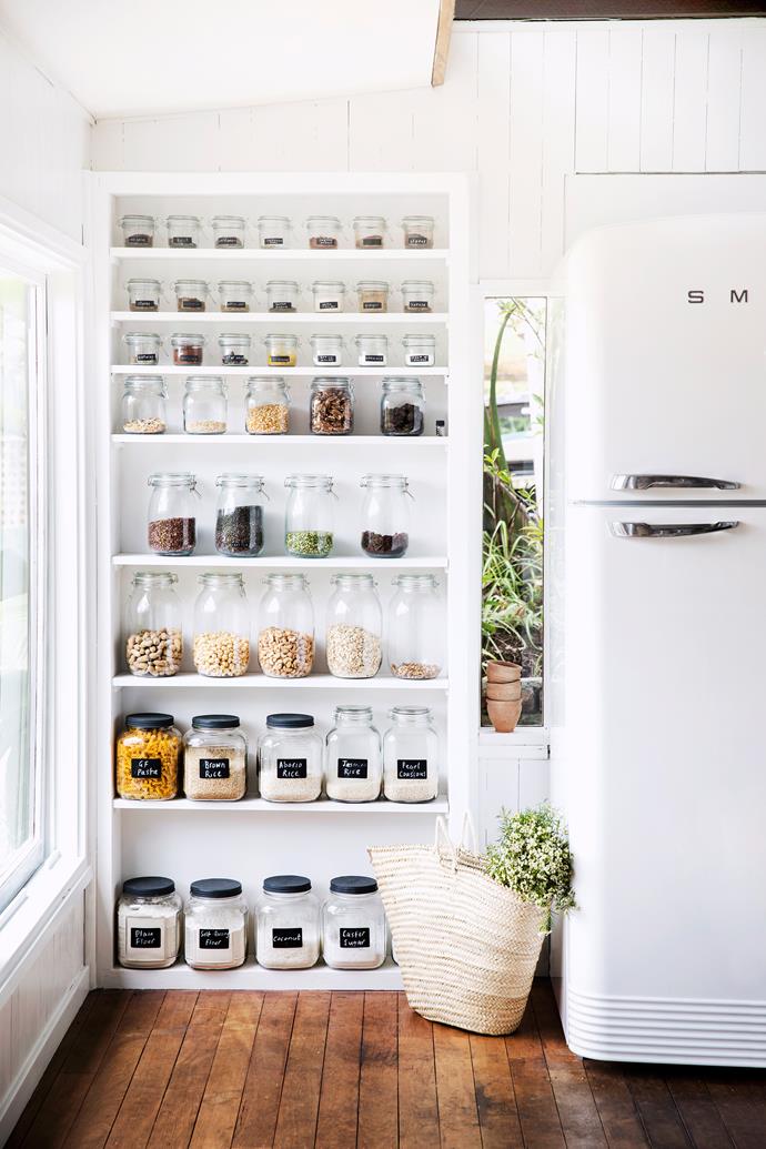 Keeping jars to a uniform shape and size will result in a tidy pantry you'll be proud to show off.